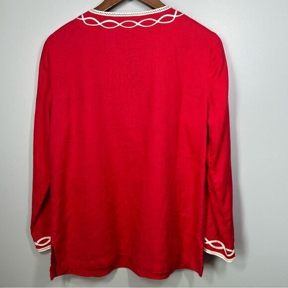 Talbots Womens 100%‎ Linen Tunic Top Size S Petite Red Embroidered Trim Beach - Picture 3 of 12
